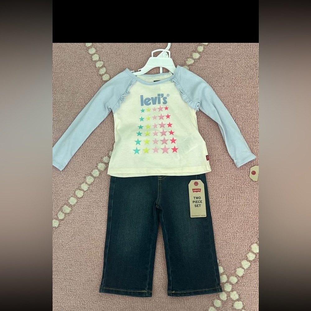 Levi's Kids' Light Blue and White Star Long Sleeve Tee